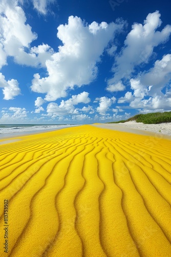Vivid desert landscape with azure sky merging into magnificent golden sand dunes