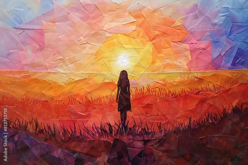 Fototapeta premium Serene Bliss: Embracing Tranquility in Sunset Fields