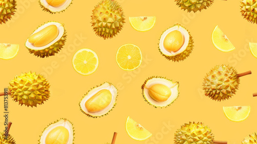 seamless pattern of durian and lemon.