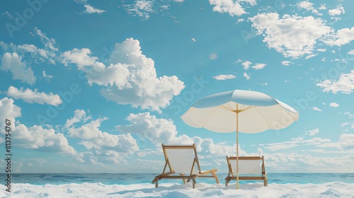 3D rendering of two beach chairs and an umbrella