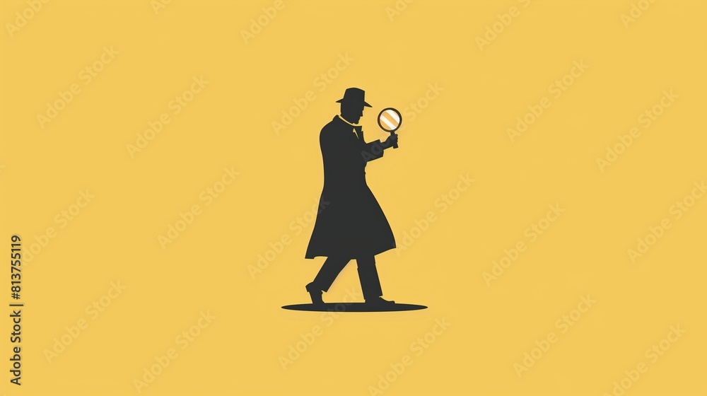 silhouette of The detective with a magnifying glass. silhouette of The detective with a magnifying glass.