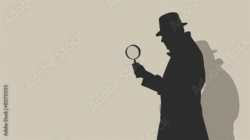 silhouette of The detective with a magnifying glass.