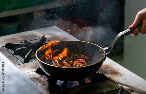 Close up of cooking in the frying pan.
