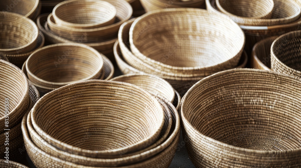 woven baskets crafted from materials like rattan, wicker, or seagrass, providing a rustic yet refined backdrop with a touch of natural charm, perfect for seamless pattern designs.