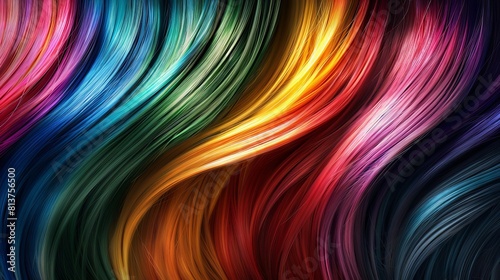 A colorful hair color chart with long straight hair, featuring various shades of rainbow colors.