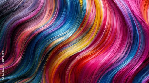 A colorful hair color chart with long straight hair, featuring various shades of rainbow colors.