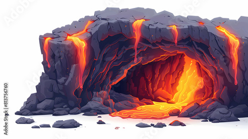 Exploring the mysterious lava tubes and caves formed by flowing lava beneath the earth s surface Isometric flat design icons concept for Lava Tubes and Caves discovery