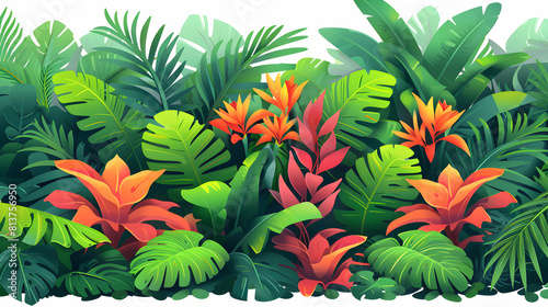 Lush Rainforest Undergrowth: Simple Flat Design Icon Illustrating the Diverse Plant Life in a Tropical Ecosystem