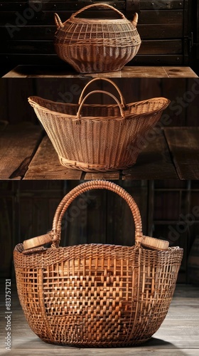 woven baskets crafted from materials like rattan, wicker, or seagrass, providing a rustic yet refined backdrop with a touch of natural charm, perfect for seamless pattern designs.
