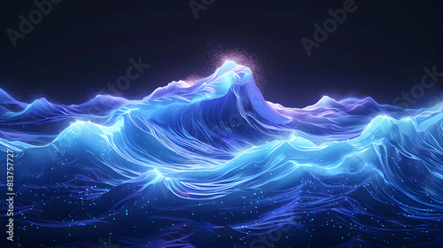 Bioluminescent Ocean Waves  Spectacular Night Symphony in Flat Design