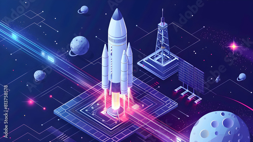 Isometric Space Tourism Marketing Concept: Promoting Commercial Travel Experiences with Flat Design Icons for Marketing Professionals