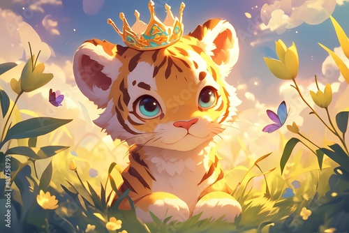 a tiger is wearing a crown