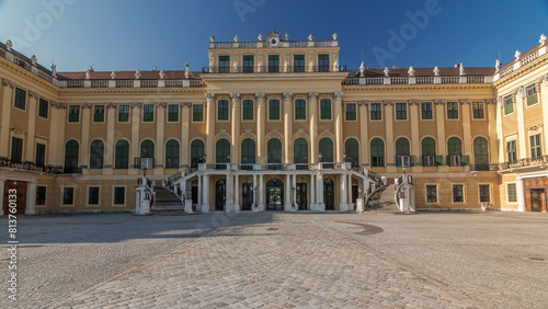 Beautiful view of famous Schonbrunn Palace timelapse hyperlapse with Great Parterre garden in Vienna, Austria photo