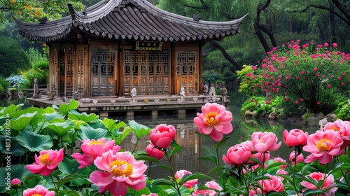 Fototapeta Naklejka Na Ścianę i Meble -  Peony Garden, where thousands of colorful peonies bloom in a mesmerizing display of natural splendor, inviting visitors to immerse themselves in a floral paradise.