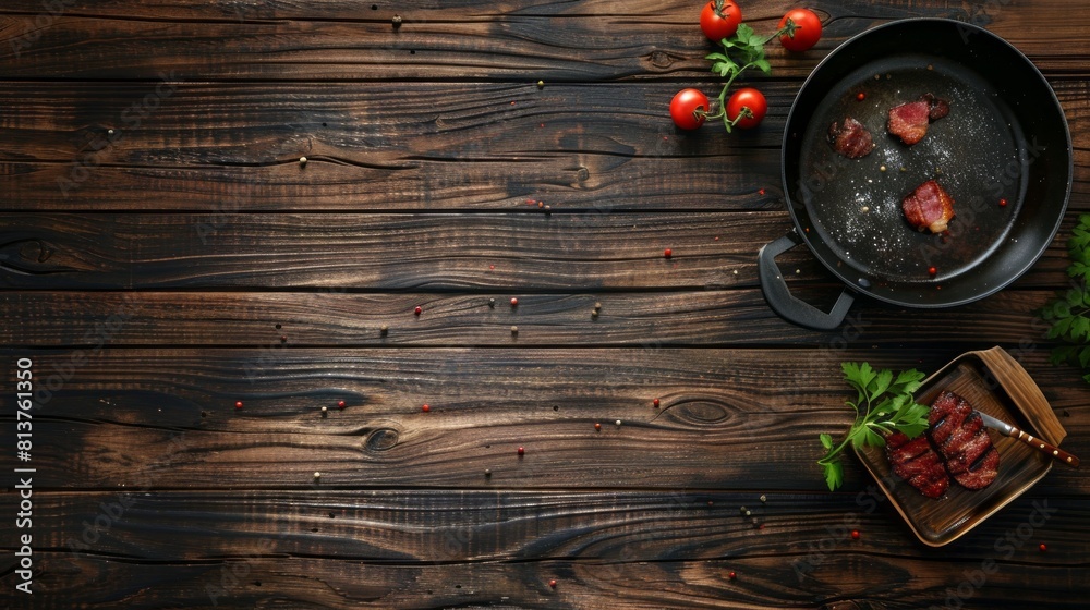 bacons on wooden table with copy space. concept of international bacon day bacons on wooden table with copy space. concept of international bacon day