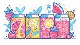 Sweet soda landing page, cold drinks promo ads with tin cans containing fresh juices, carbonated beverages, or fruit water advertisement campaign, line art modern web banner template