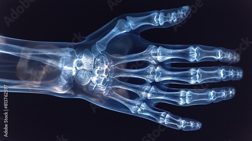 Digital X-ray simulation of hand bones, space for text