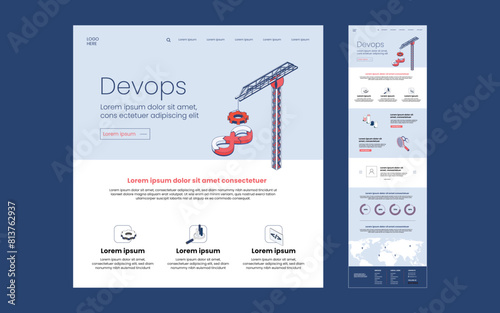 DevOps concept in 3d isometric design for landing page template.