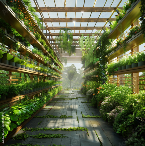 landscape with vertical farming  Hydroponics  aeroponics  terrace farming  organic farming  include all seperately