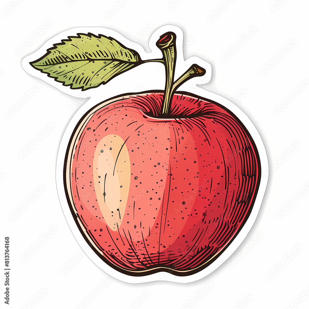 Cute apple catoon on a White Canvas Sticker,vector image Cute apple catoon on a White Canvas Sticker,vector image