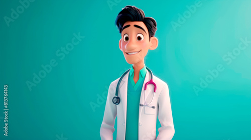 Friendly Family Doctor Smiling in a Bright Animated Clinic