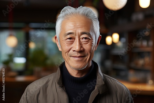 Portrait of an Asian man with a restrained smile. photo
