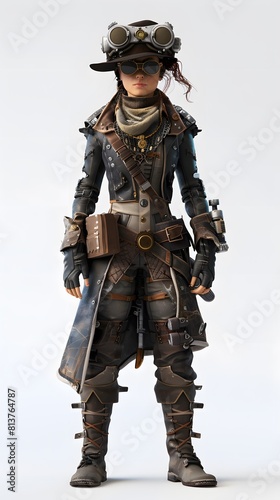 Steampunk character 3D illustration design from machine technology concept. Steampunk background.