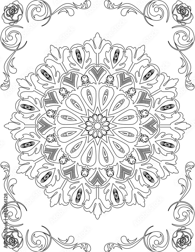 Printable Mandala Coloring Page for Adults. Educational Resources for School for Kids. Adults Coloring Book. Mandala Coloring Activity Worksheet.