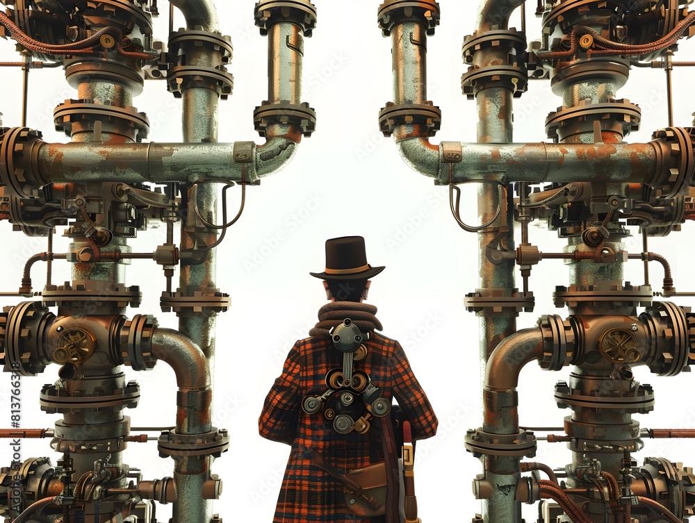 Steampunk character 3D illustration design from machine technology concept. Steampunk background. Steampunk character 3D illustration design from machine technology concept. Steampunk background.