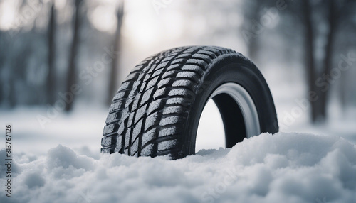 brand new snow tire, isolated white background, copy space for text  © abu