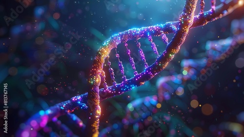 double helix DNA strand with vibrant colors representing different nucleotides