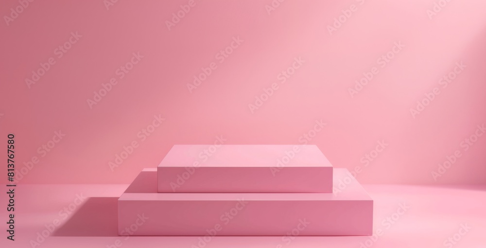 Rectangle podium on a pink background. 3D scene for the product. Box platform for presentation. Empty pastel colored pedestal in a studio room. Rectangle podium on a pink background. 3D scene for the product. Box platform for presentation. Empty pastel colored pedestal in a studio room.