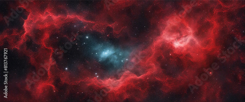 Vivid red and black textures creating an intense nebula effect reminiscent of the cosmos