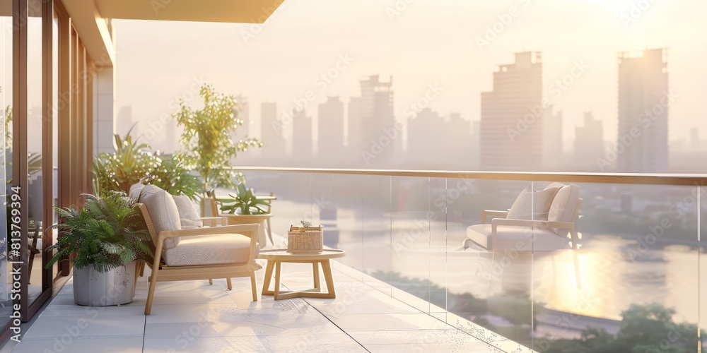 Fototapeta premium Modern Balcony Overlooking City Skyline