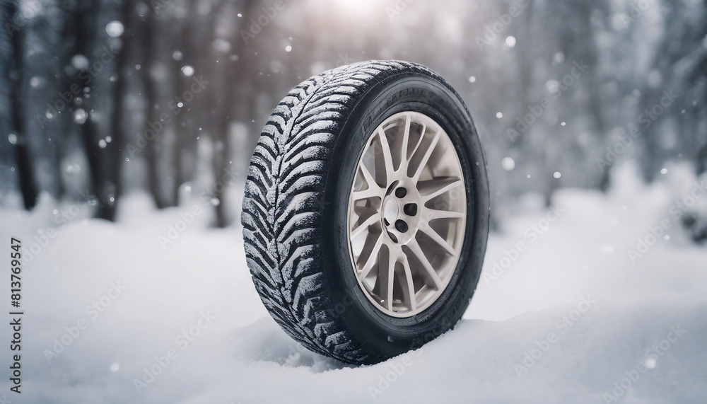 brand new snow tire, isolated white background, copy space for text
