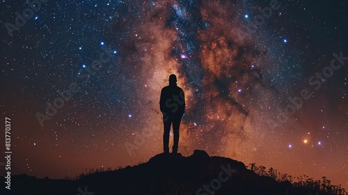 Silhouette of man standing on hill under starry night sky