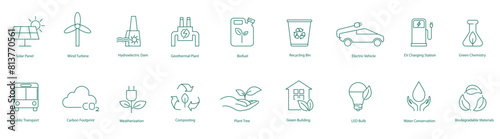 Sustainable Energy Solutions and Environmental Conservation Vector Icons