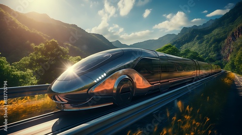 A high-tech hyperloop pod traveling at high speed