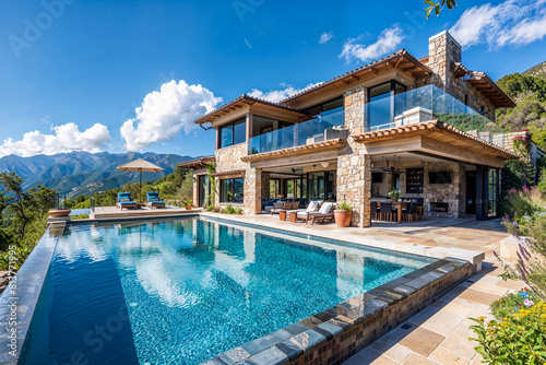 Luxury villa with big pool in a mountain landscape