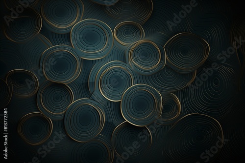 Golden Metallic Circles on a Dark Abstract Background.