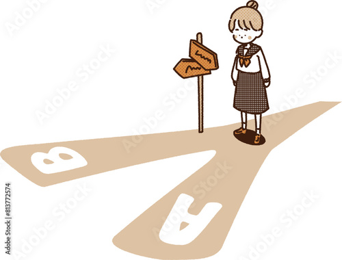 選択肢の岐路に立つ学生のイラスト　女の子