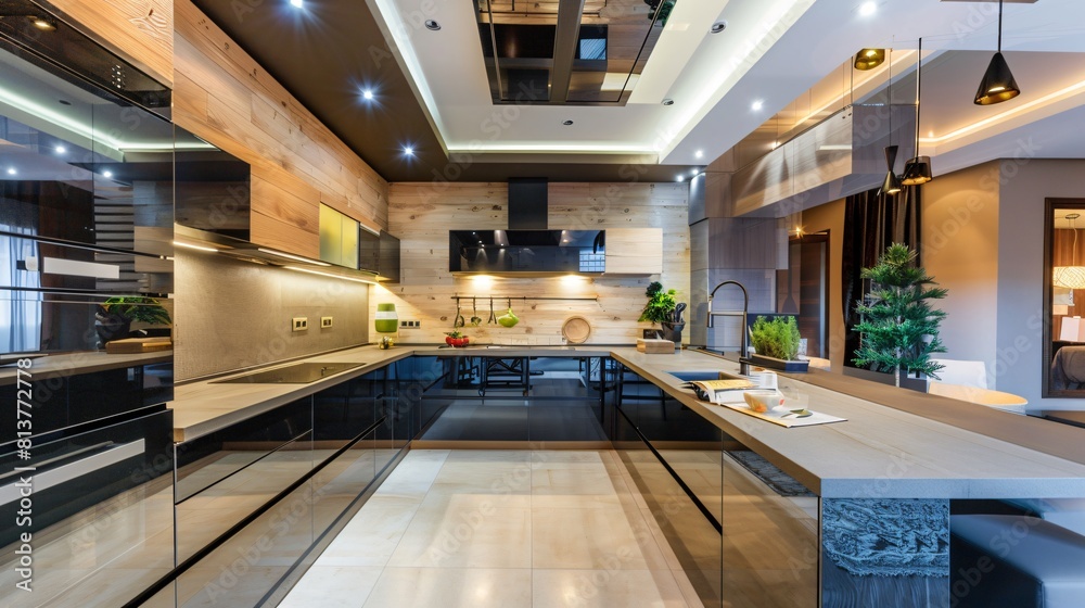 Luxury itchen with brown cabinets interior