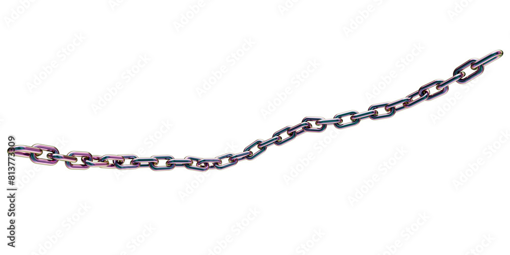 Holographic chain isolated on transparent background. 3D rendering of an iridescent metal chain. Titanium chain. Holographic chain isolated on transparent background. 3D rendering of an iridescent metal chain. Titanium chain.