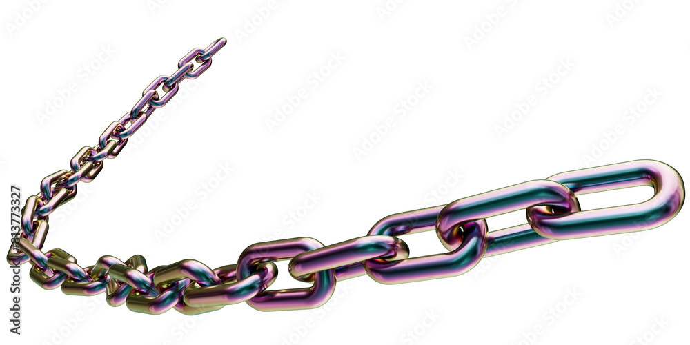 Fototapeta premium Holographic chain isolated on transparent background. 3D rendering of an iridescent metal chain. Titanium chain.