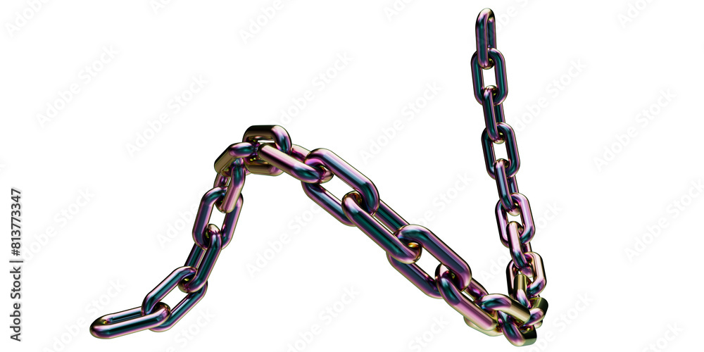 Holographic chain isolated on transparent background. 3D rendering of an iridescent metal chain. Titanium chain. Holographic chain isolated on transparent background. 3D rendering of an iridescent metal chain. Titanium chain.