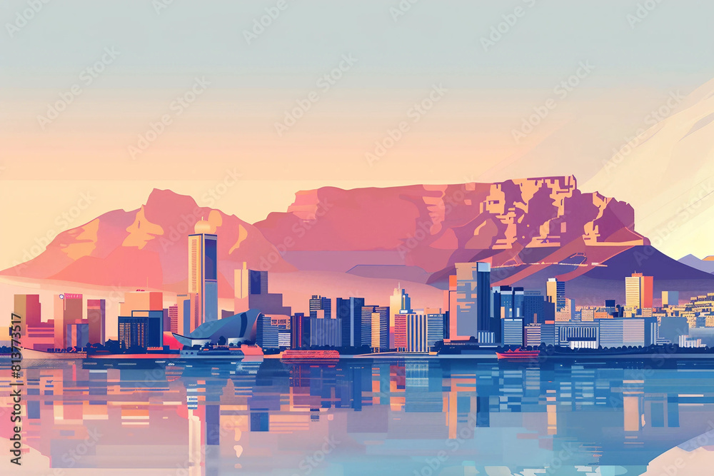 Obraz premium A vector illustration of cape town light skyline 