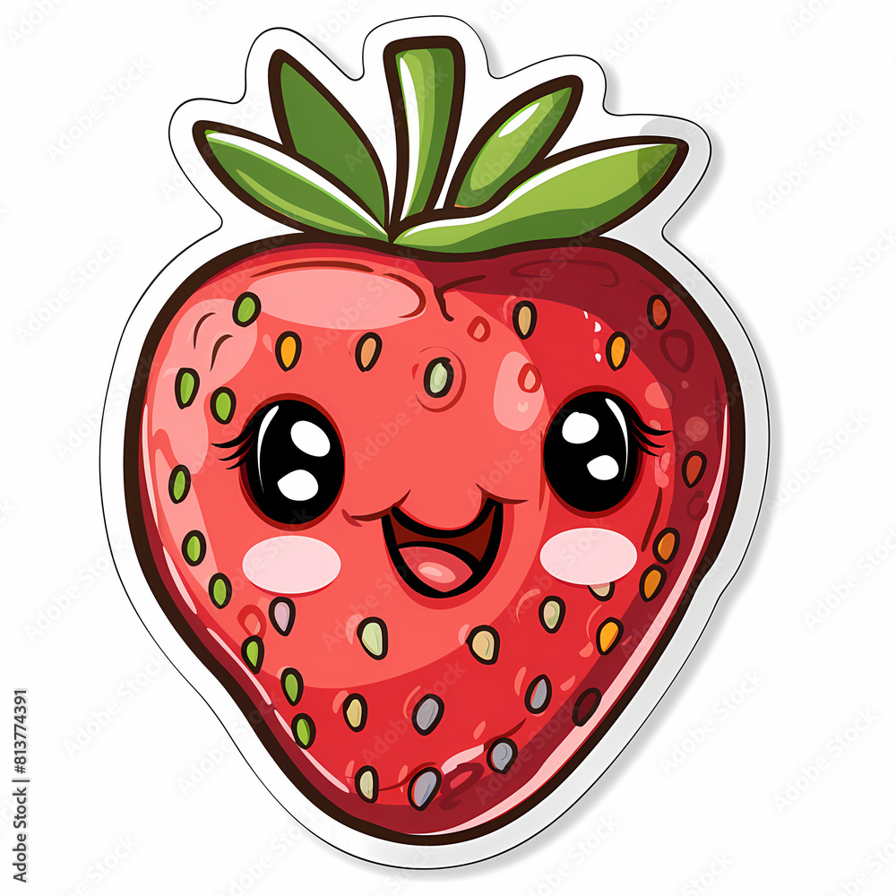 Obraz premium Cute strawberry catoon on a White Canvas Sticker,vector image