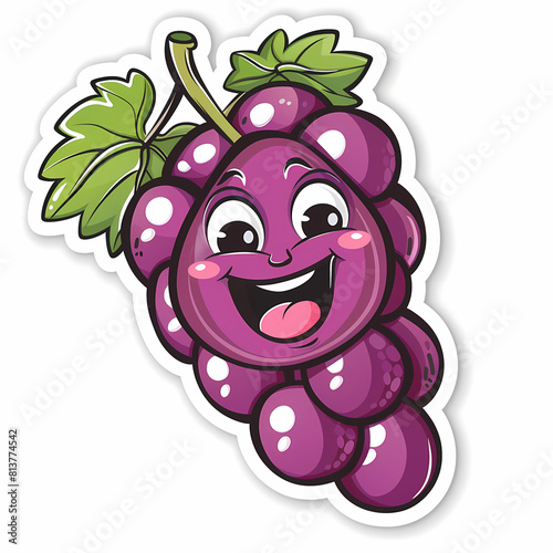 Cute grape catoon on a White Canvas Sticker,vector image photo