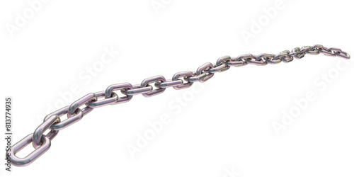 Holographic chain isolated on transparent background. 3D rendering of a gray iridescent metal chain.