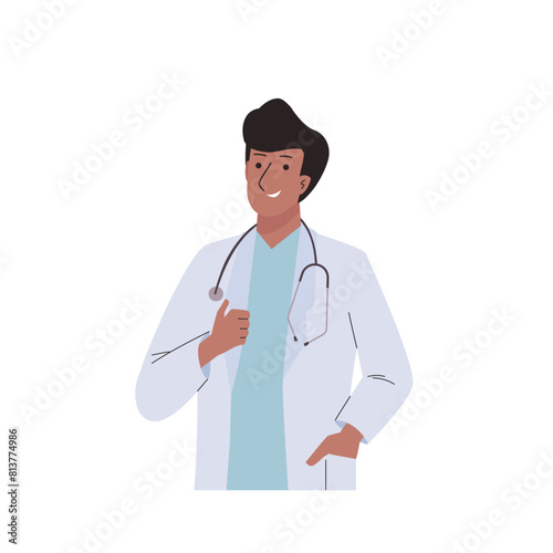 Doctor practitioner man with stethoscope in uniform. Professional hospital medical office staff. Medic consultation and diagnosis